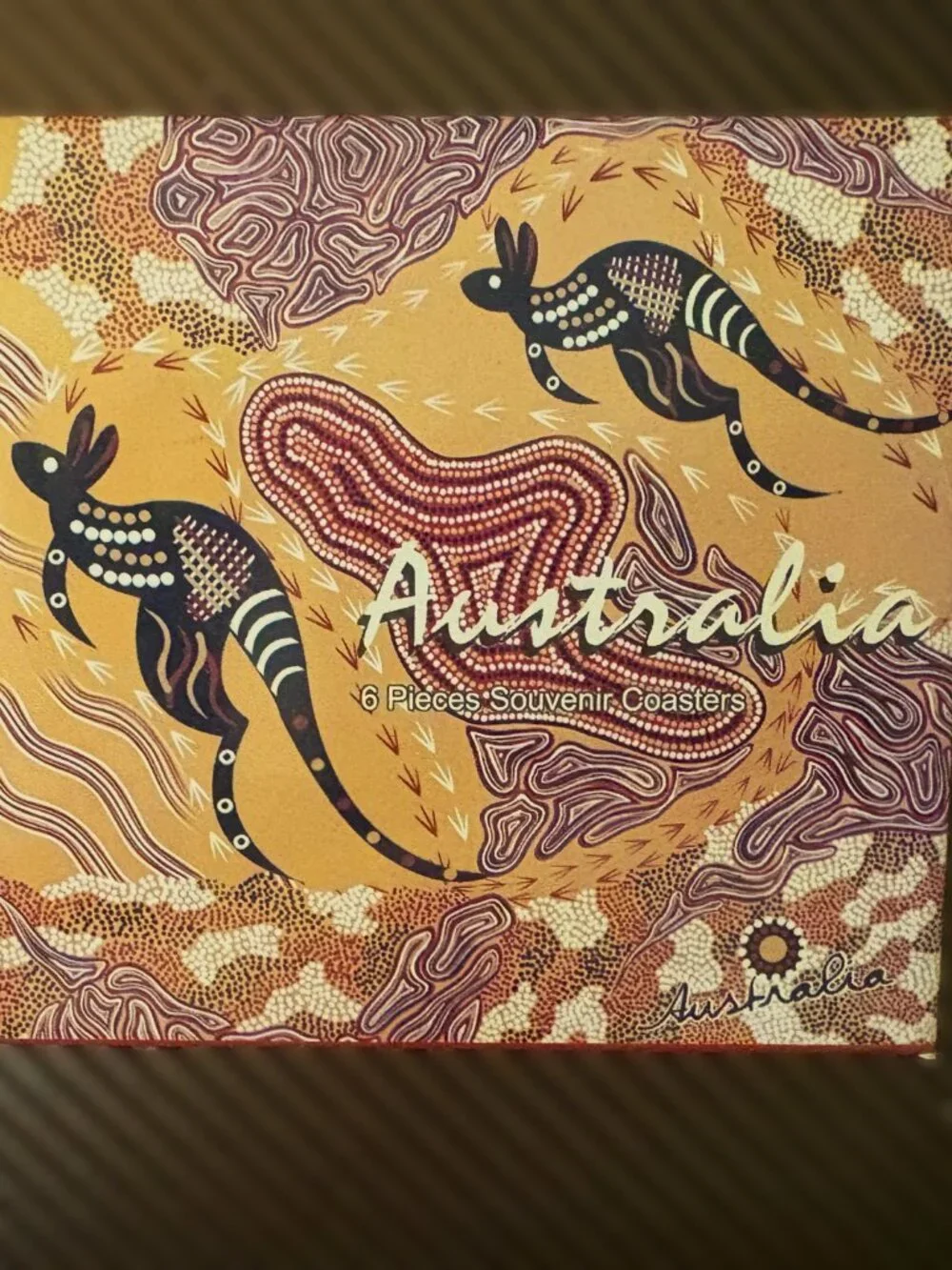 Australian Aboriginal Coasters SET of 6 Cork-Back with Gift Box NWOT